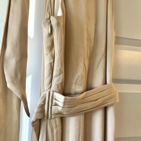 SACHIN & BABI Kayla Gown Tie Neck Crinkle Maxi Dress Champagne 8 MSRP $300 - Picture 9 of 12